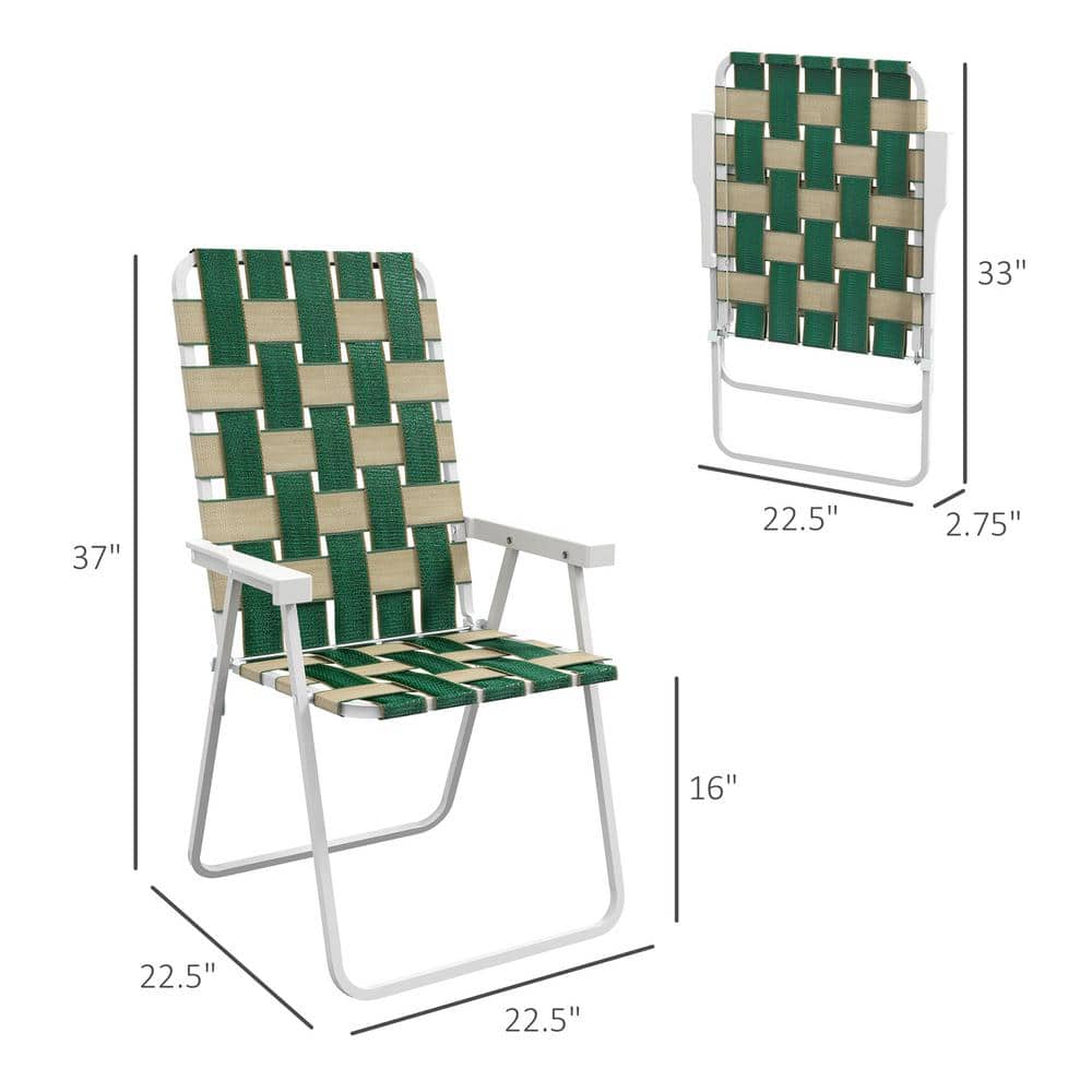 Set of 4 Green Woven Strap Folding Camping Chairs with Armrests