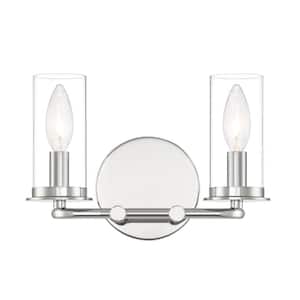 Hudson Heights 11 in. 2-Light Polished Nickel Transitional Vanity with Clear Glass Shades