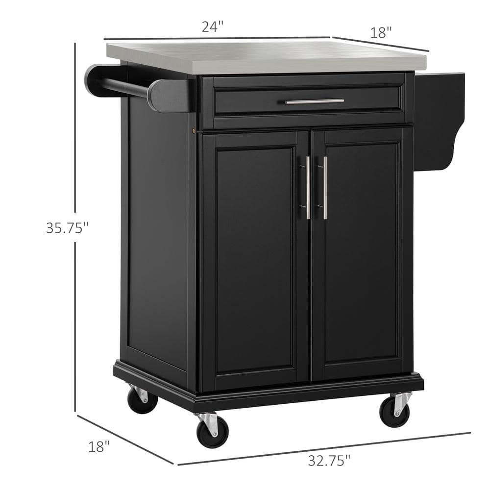Black Stainless Steel Kitchen Cart with Spice Rack and Storage