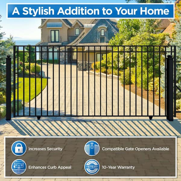 ALEKO Madrid Style 16 ft. x 6 ft. Black Steel Single Slide Driveway with Gate Opener Fence Gate