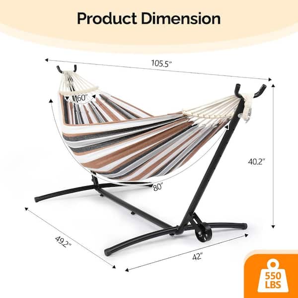 550 LBS Capacity Double Hammock with Stand Included with Portable