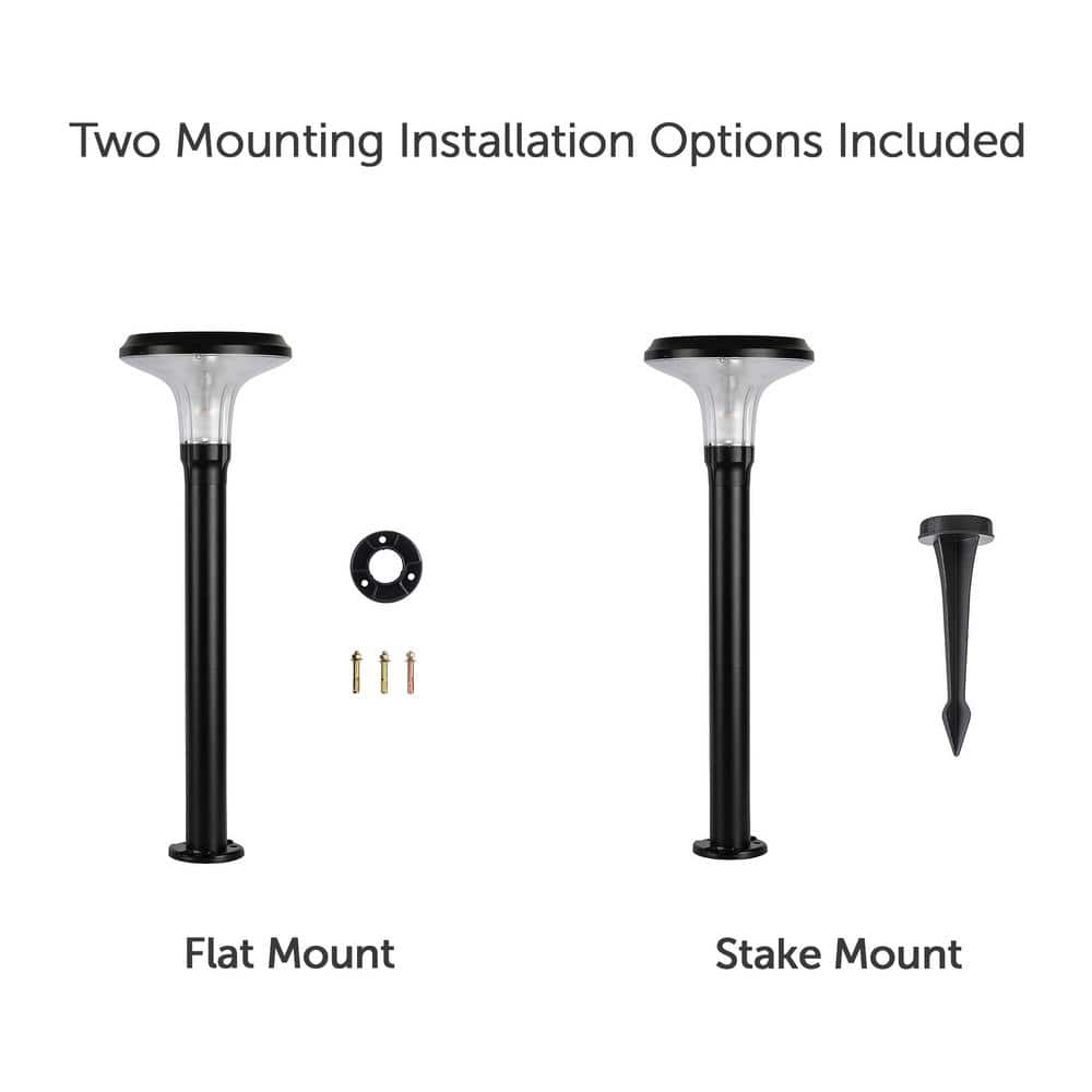 Black Aluminum LED Solar Pathway Bollard Lights, 2-Pack