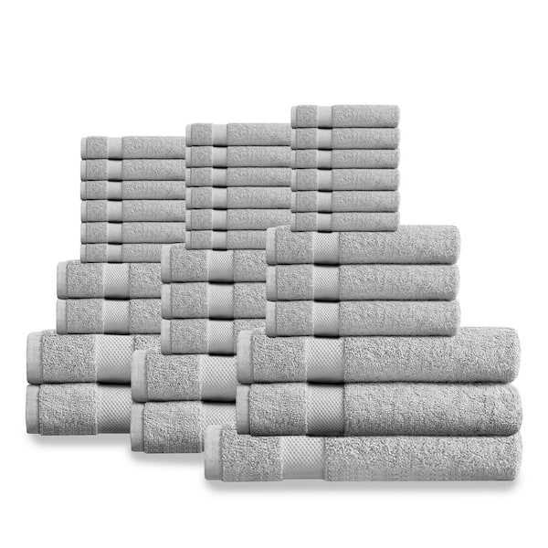 Delara 33-Piece Light Grey Solid 100% Organic Cotton Luxuriously Plush Bath Towel Sets
