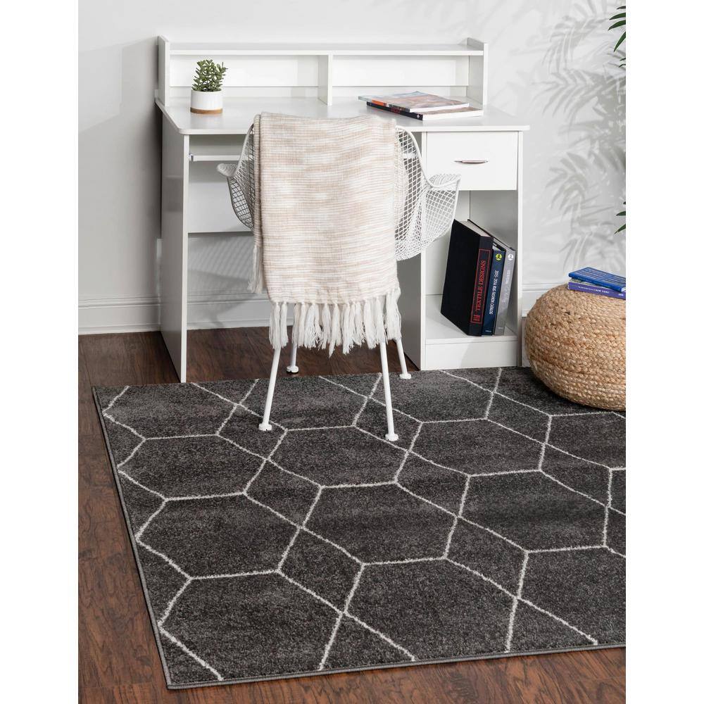 Trellis Frieze Dark Gray Square Synthetic Area Rug