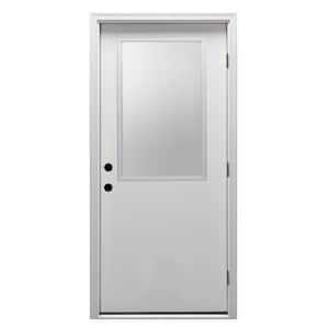 36 in. x 80 in. Classic Left-Hand Outswing 1/2 Lite Clear Primed Steel Prehung Front Door with Brickmould