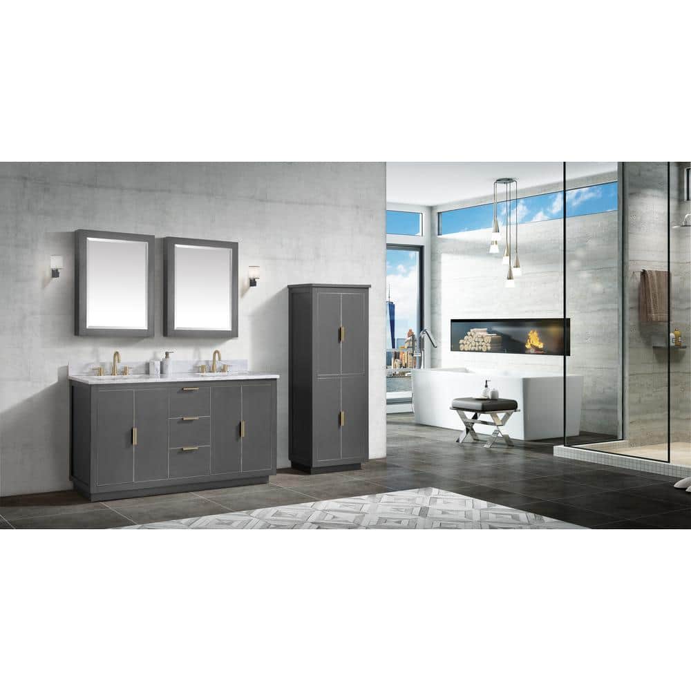 Contemporary 60" Twilight Gray Double Vanity with Carrara Marble Top