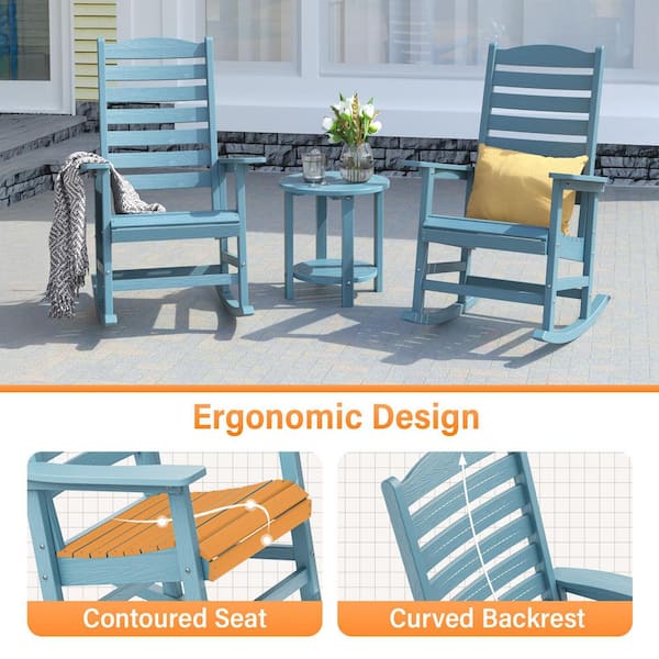 Blue All Weather Resistant HIPS Plastic Patio Outdoor Rocking Chair for Lawn, Porch, Indoor and Garden (Set of 2)