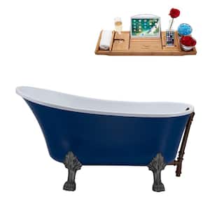 55 in. Acrylic Clawfoot Non-Whirlpool Bathtub in Matte Dark Blue,Brushed GunMetal Clawfeet,Matte Oil Rubbed Bronze Drain