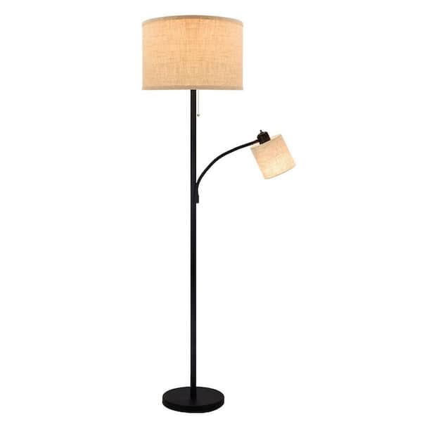 TAIFOND 69.3 in. Matte Black 2-Light Floor Lamp WITH LED Bulbs Included