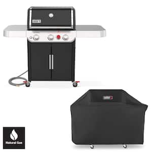 Genesis E-325s 3-Burner Natural Gas Grill in Black with Built-In Thermometer and Grill Cover