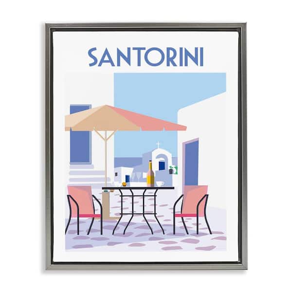 Stupell Industries Santorini Bistro Poster by Omar Escalante Gray Floater Frame Culture Graphic Art Print 31 in. x 25 in.