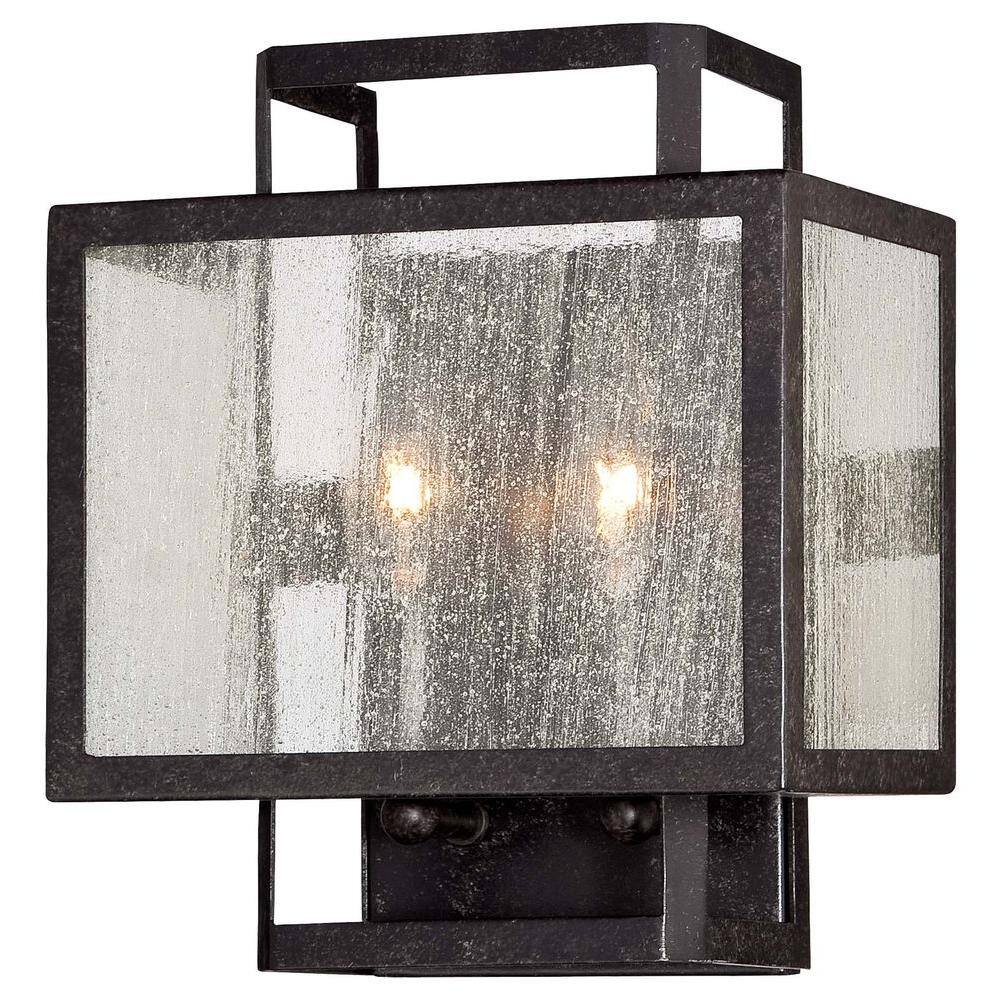 Camden Square Dimmable Wall Sconce with Clear Seeded Glass in Aged Charcoal