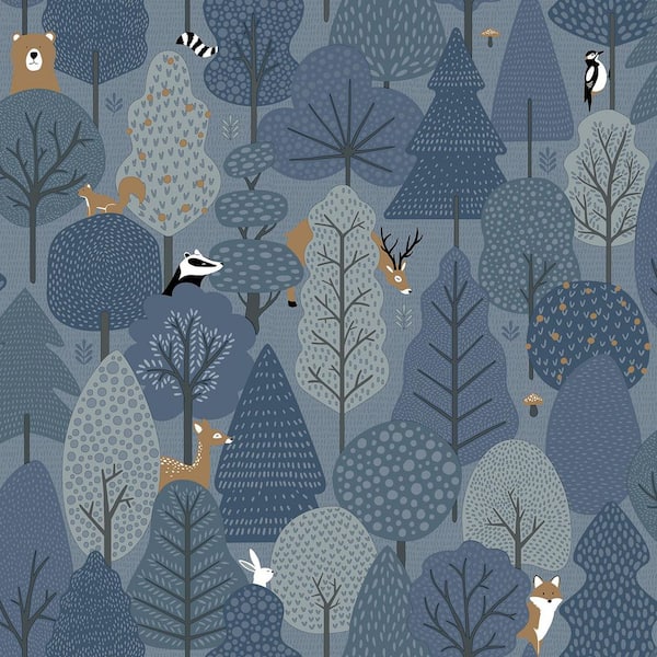 Enchanted Forest Starry Night Navy Wallpaper Sample