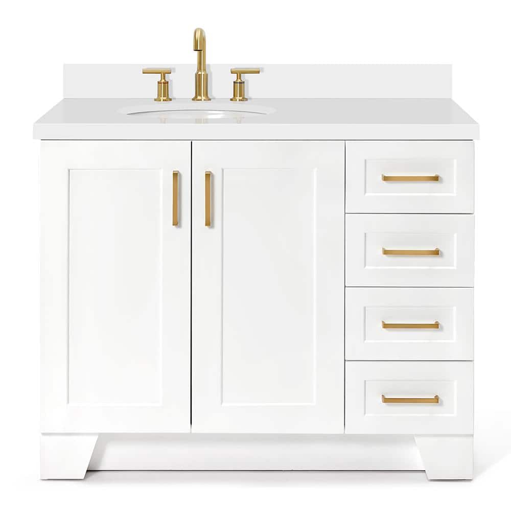 White Wood Freestanding Single Sink Bathroom Vanity with Quartz Top