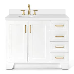 Taylor 43 in. W x 22 in. D x 36 in. H Freestanding Bath Vanity in White with Pure White Quartz Top