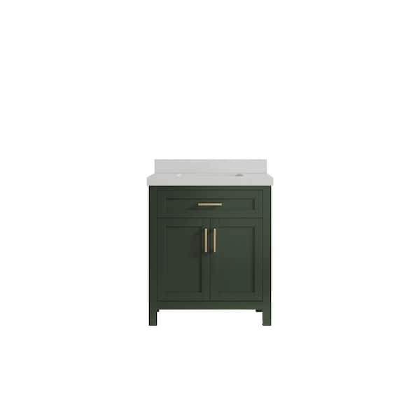 Willow Collections Cambridge 30 in. W x 22 in. D x 36 in. H Bath Vanity in Pewter Green with 2 in Carrara Quartz Top