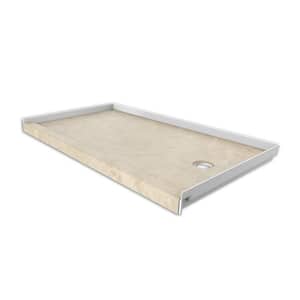 30 in. x 60 in. Single Threshold Shower Base with Right Hand Drain in Creme Travertine