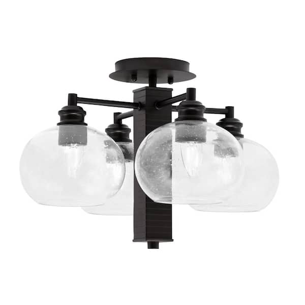 Unbranded Albany 18.5 in. 4-Light Espresso Semi-Flush with Clear Bubble Glass Shades
