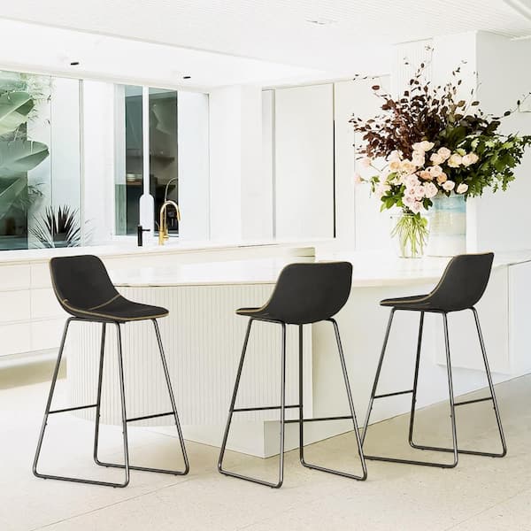LUE BONA Alexander 30 in. Black Faux Leather Bar Stool Low Back Metal Frame Counter Height Bar Stool (Set of 5)