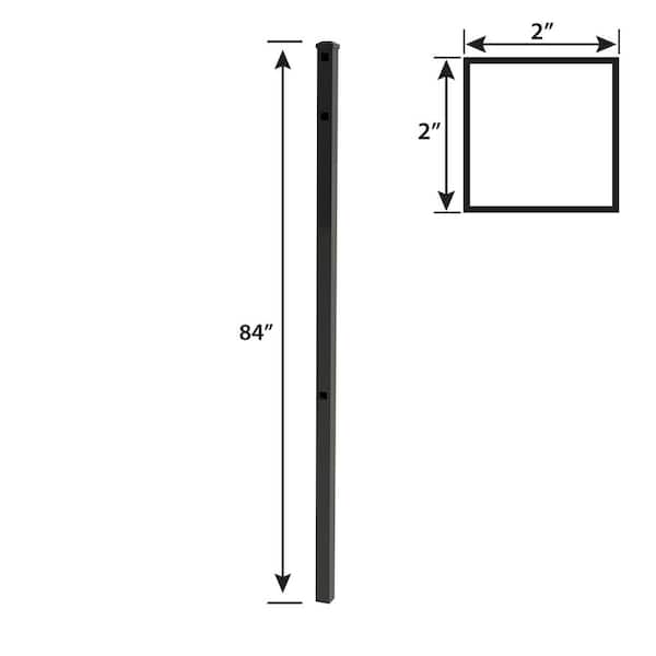 FORGERIGHT Vinings 2 in. x 2 in. x 7 ft. Black Aluminum Fence End/Gate Post with Flat Cap