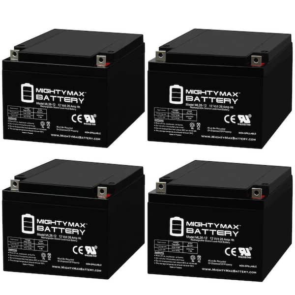MIGHTY MAX BATTERY 12V 26AH SLA Replacement Battery for CSB GP12260 GP 12260 - 4 Pack