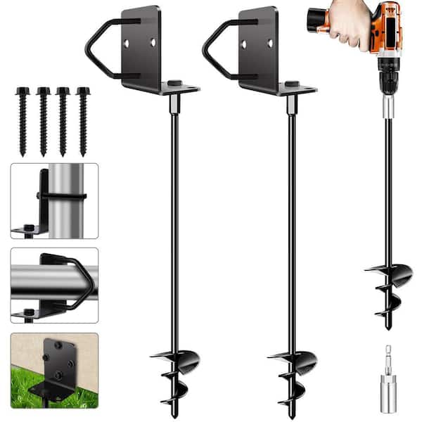 27 in. Metal Trampoline Stakes, Playset Swing Set Anchors Stakes for Fence Carport Garden (2-Pack)