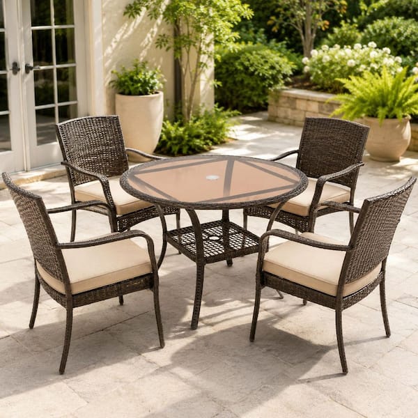 IALTRUISTIC 37 in. D Wicker Outdoor Side Table 2-Tier Patio Dining