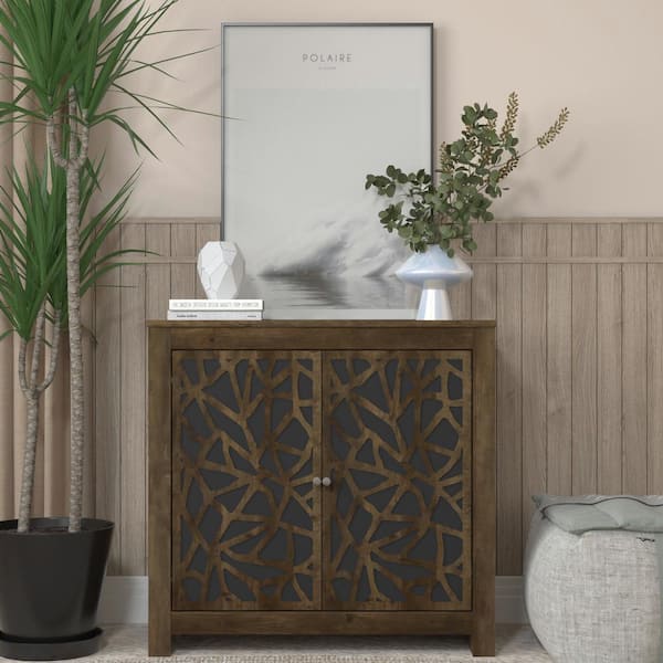 GALANO Culbreath Knotty Oak with Black 2-Door Accent Cabinet (30 in. H x 30.9 in. W x 15.7 in. D)