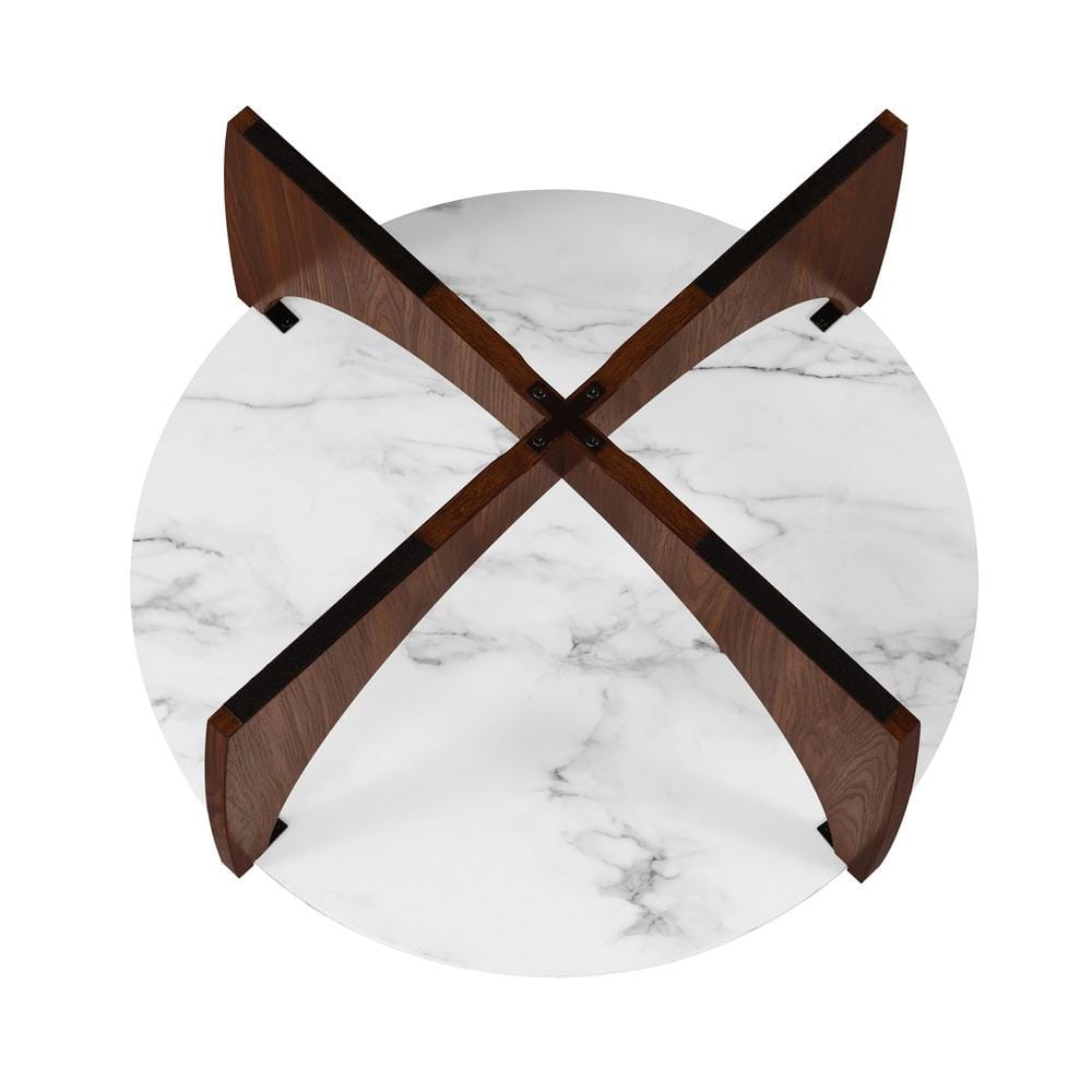 Calacatta Marble and Dark Walnut Round 35" Coffee Table