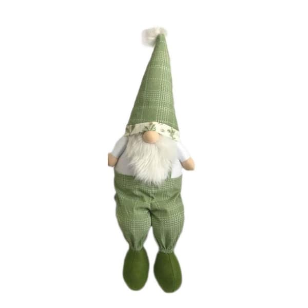 HomeRoots Jute Green and White Fabric Sitting Gnome