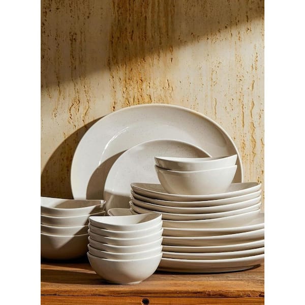 8.1 in. 42 fl. oz. White Grey Porcelain Bowl Set-Serving, Prep, Salad, Dishwasher Microwave Safe (Set of 4)