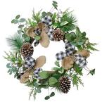 22 in. Unlit Magnolia and Frosted Pine Cones Artificial Christmas Wreath