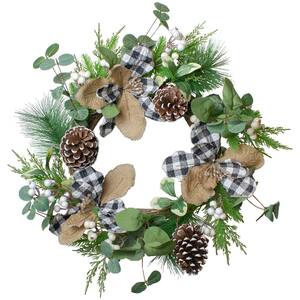 22 in. Unlit Magnolia and Frosted Pine Cones Artificial Christmas Wreath