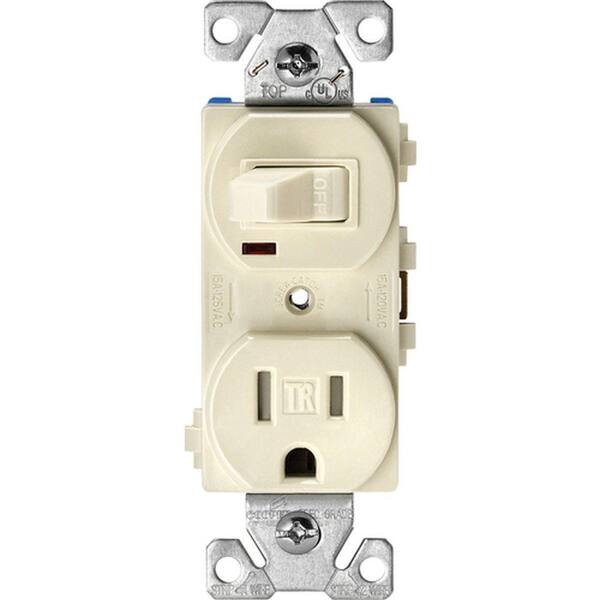 Eaton 15 Amp Tamper Resistant Combination Single Pole Toggle Switch and 2-Pole Receptacle, Light Almond