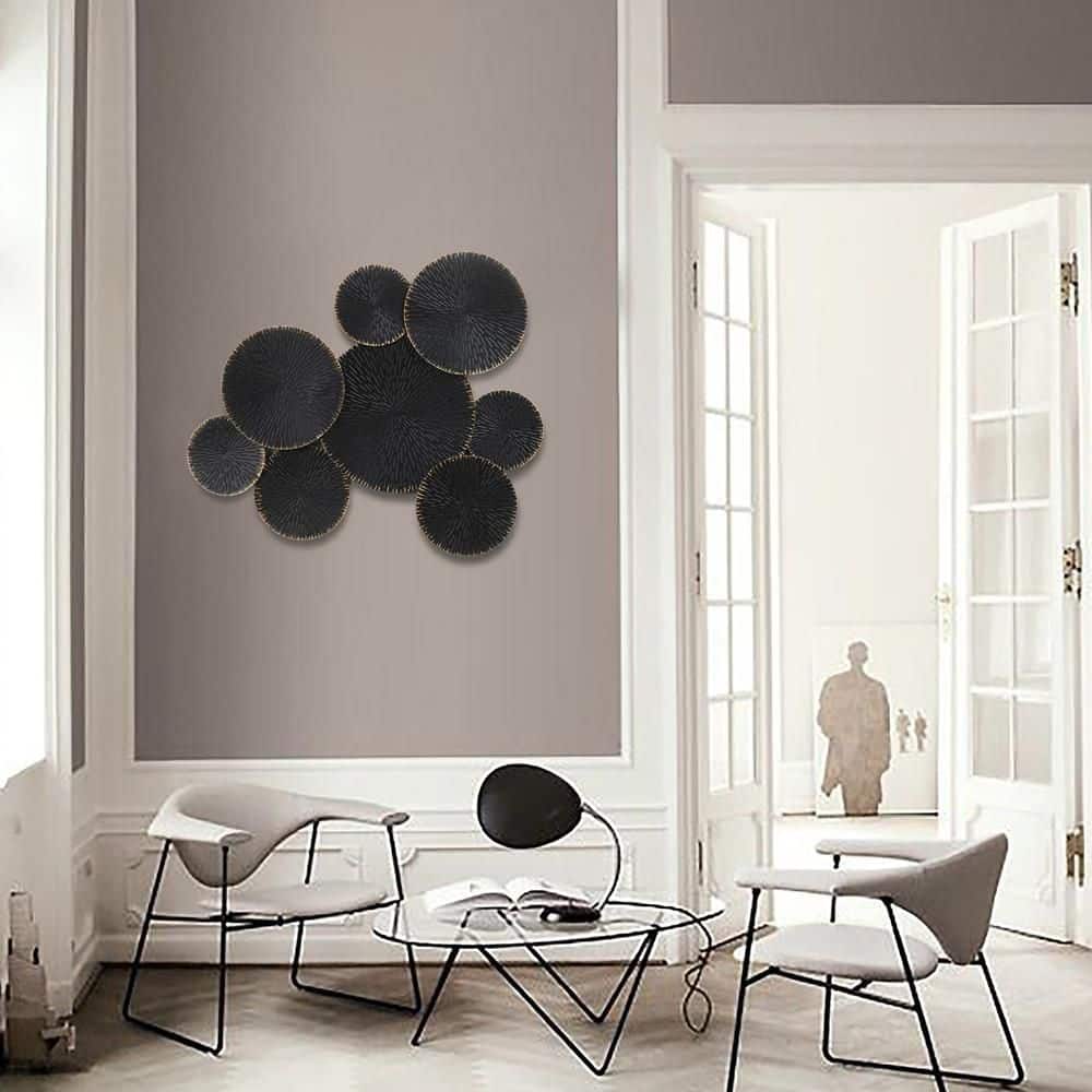 Large Black and Gold Iron Abstract Wall Sculpture