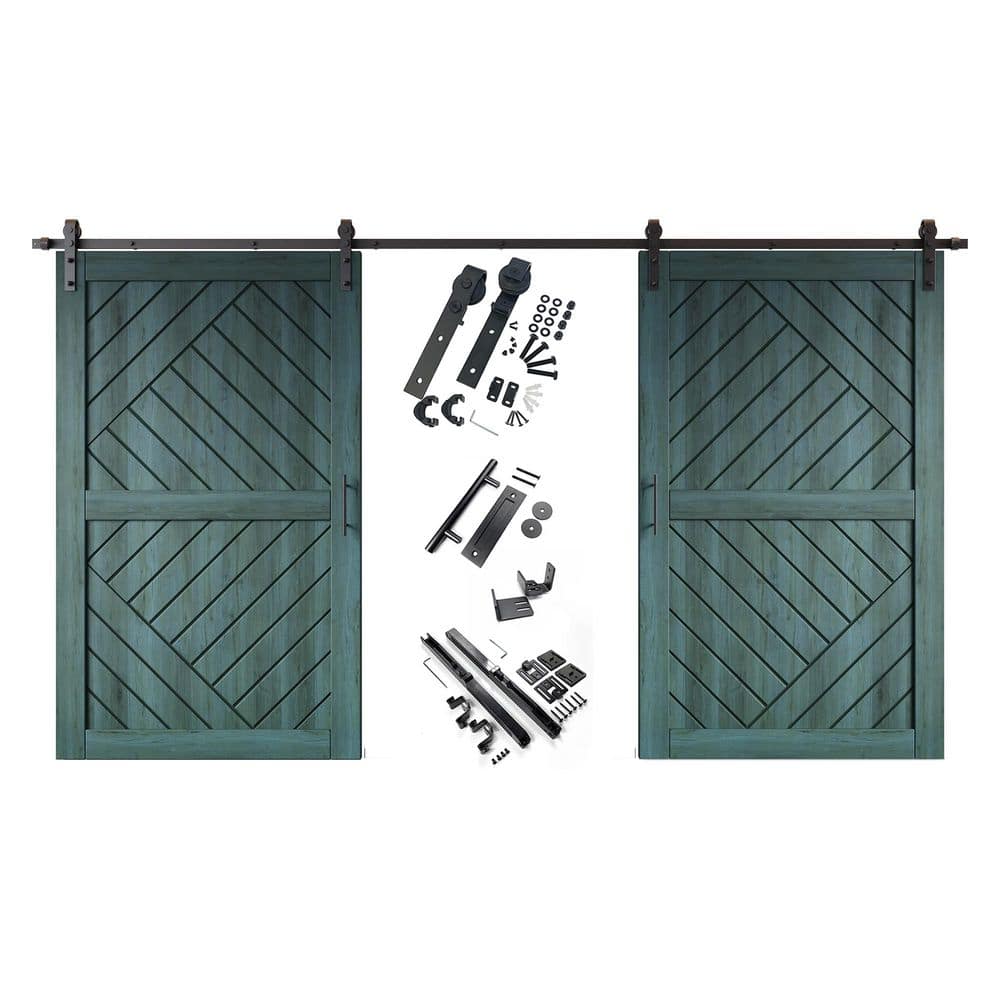 HT 48 in. x 80 in. C-Panel Royal Pine Geometric Design Double Pine Wood Sliding Barn Door with Hardware Kit price history on PriceWatchPro