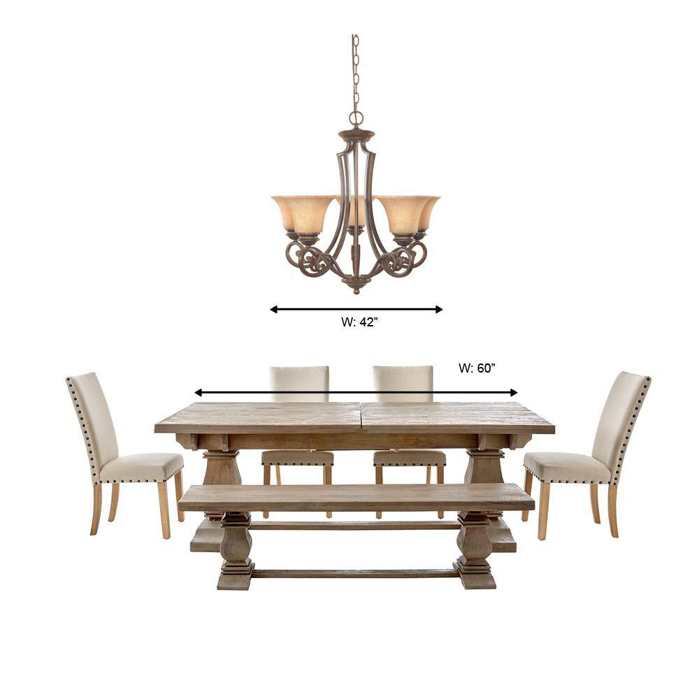 Bronze Plug-in 5-Light Chandelier with Amber Glass Shades