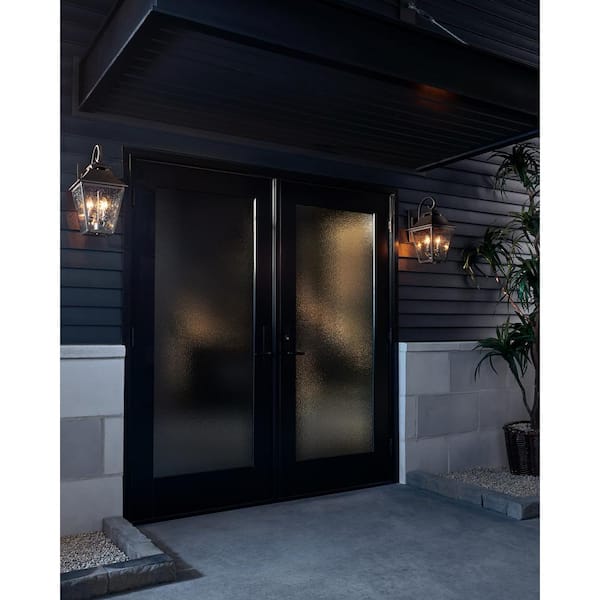 Galena 4-Light Sable Outdoor Wall Mount Lantern with Clear Seeded Glass