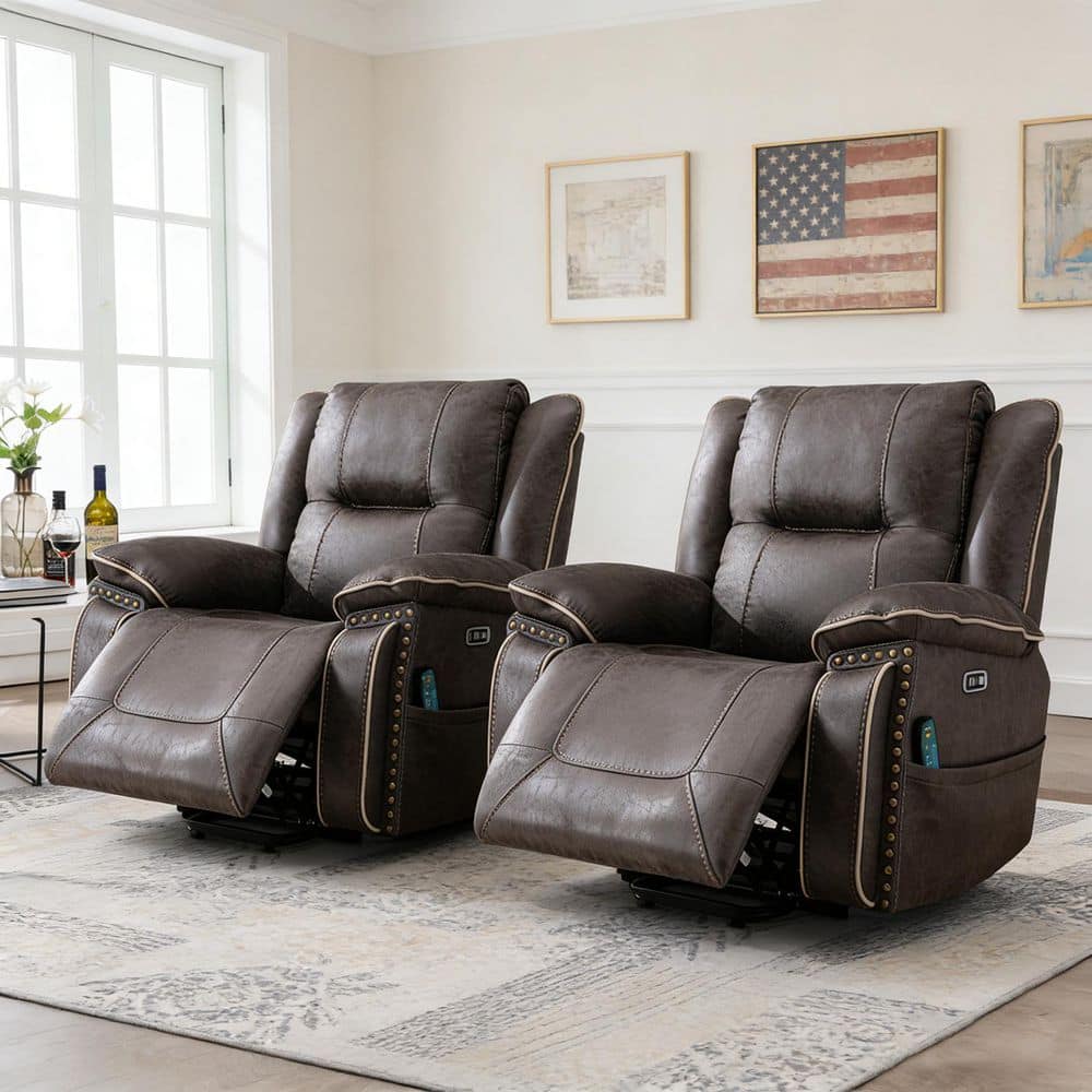 Bestier 41 in. W Gray PU Leather Power Lift Recliner Chair with