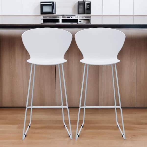 30 in. White Low Back Metal Bar Chair with Plastic Seat Set of 2