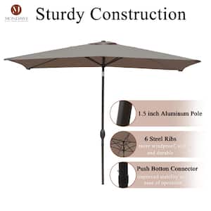 10 ft. Rectangular Aluminum Market Patio Umbrella Outdoor Umbrella in Taupe with Crank and Tilt