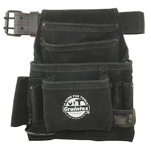 10-Pocket Black Leather Suede Tool Pouch