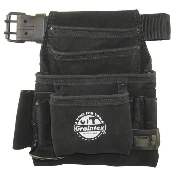 Graintex 10-Pocket Black Leather Suede Tool Pouch