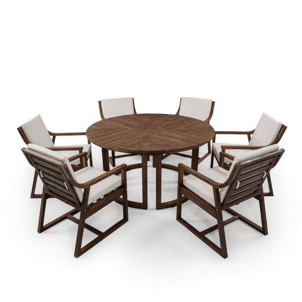 "Mocha 7-Piece Acacia Wood Outdoor Dining Set with Removable Beige Cushions for 6, Dining Table with 1.96"" Umbrella Hole" price history on PriceWatchPro