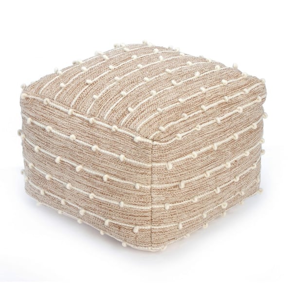 Anji Mountain Penelope Brown and Ivory Pouf 22 in. x 22 in. x 16 in.