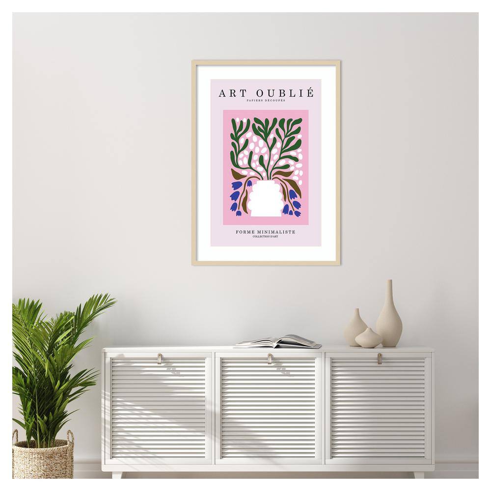Periwinkle Flowers Minimalist Framed Poster Print in Natural Wood