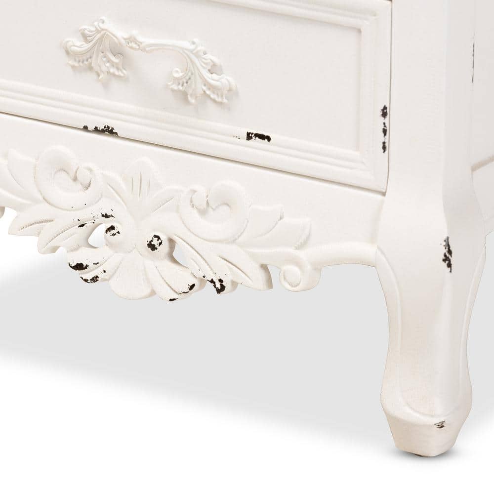 Levron Antique White and Walnut Brown 3-Drawer Solid Wood Nightstand
