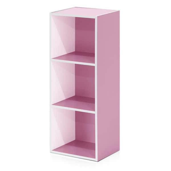 Furinno Tropika 31.49 in. Tall Pink/White Faux Wood 3-shelf Standard Bookcase with Storage