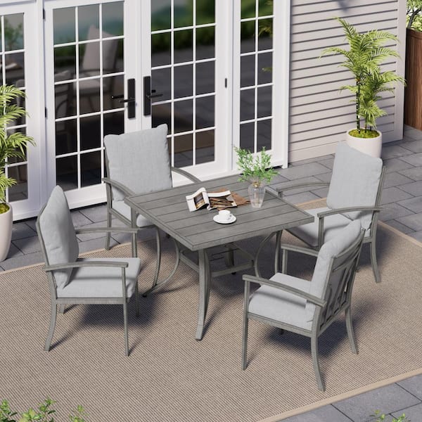 ChillPavilion Urban Oasis Gray Outdoor Aluminum Patio Dining Chairs with Light Gray Cushions (4-Pack)