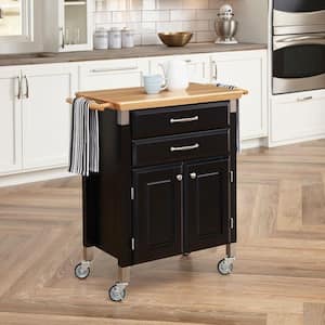 Dolly Madison Black Kitchen Cart with Natural Wood Top